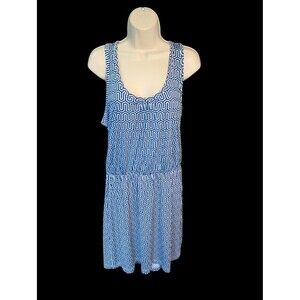 Mud Pie Blue & White Geometric Sleeveless Knee Length Dress Size L